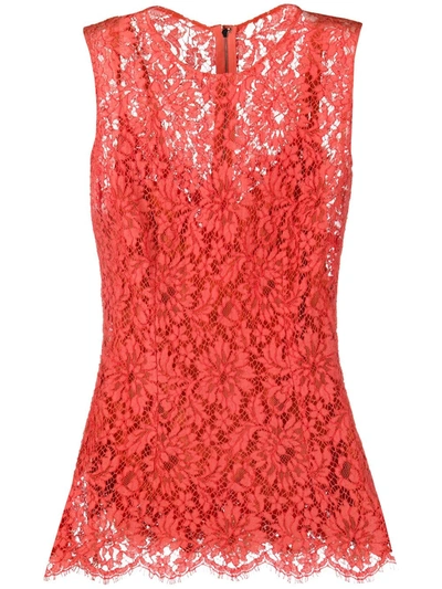 Dolce & Gabbana Floral Lace Embroidered Sleeveless Blouse In Red