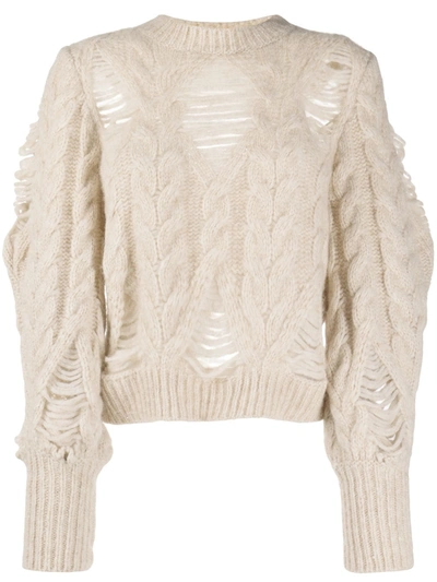 Stella Mccartney Distressed-effect Cable-knit Jumper In Neutrals