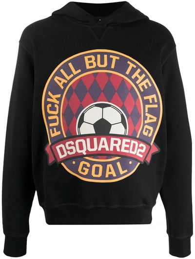 Dsquared2 Goal Printed Cotton Hoodie In Black