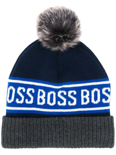 Hugo Boss Babies' Logo Knit Beanie Hat In Grey
