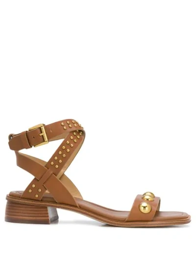 Michael Michael Kors Luggage Studded Sandals In Brown