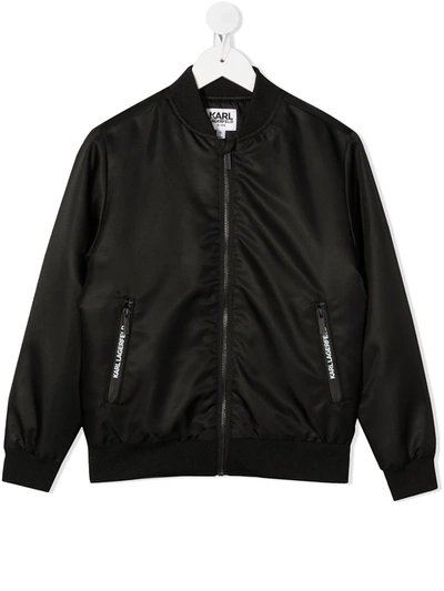 Karl Lagerfeld Kids' Logo Bomber Jacket In Black