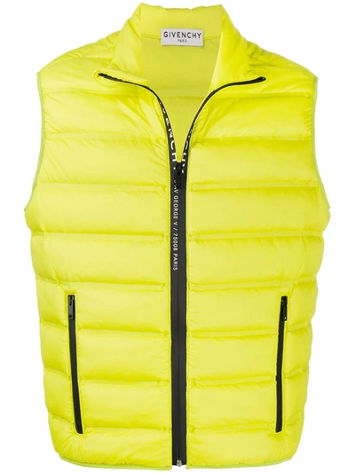 Givenchy Logo Tape Padded Waistcoat In Yellow In Green