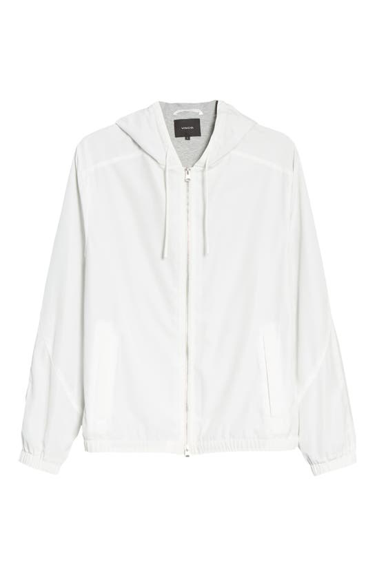 white hooded windbreaker