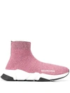 Balenciaga Woman Speed Sneakers In Pink Lurex In Pink & White & Black