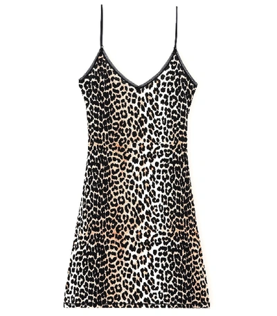 Ganni Rayon Slip Dress In Leopard