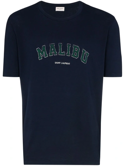 Saint Laurent Logo Malibu Print Cotton Jersey T-shirt In Blue