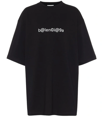 Balenciaga Fitted Symbolic Logo Jersey T-shirt In Black,white