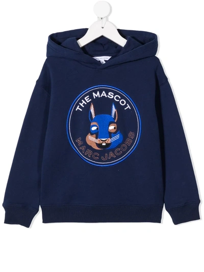Little Marc Jacobs Kids' Long Sleeved Branded Hoodie In Blue