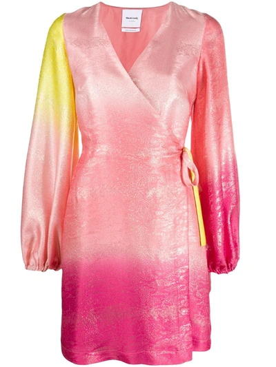 Black Coral Gradient Effect Wrap Dress In Pink