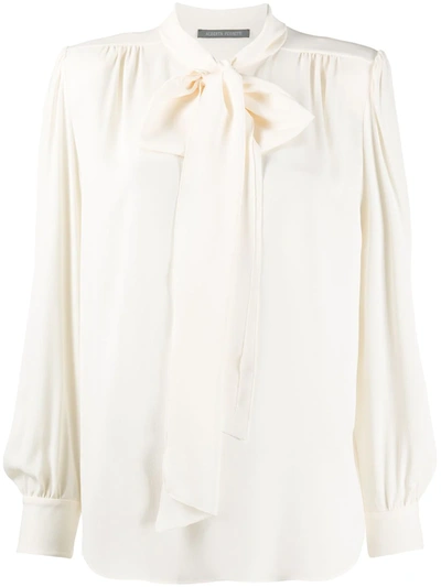 Alberta Ferretti Bow Detail Long-sleeved Blouse In Cream