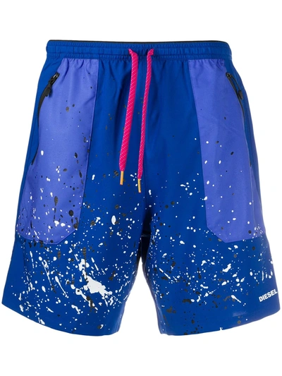 Diesel Paint Splatter Effect Contrast Panel Shorts In Blue