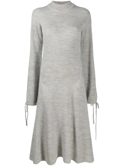 Msgm Ribbed Wool Knit Jumper Dress In Grey