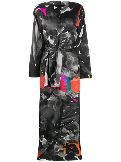 Daniela Gregis Abstract-print Tie-waist Dress In Black