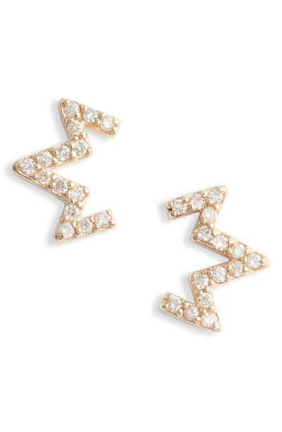 Anzie Diamond Zigzag Stud Earrings In Gold/ Diamond