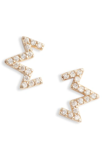 Anzie Diamond Zigzag Stud Earrings In Yellow Gold