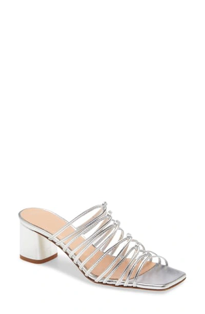 Aeyde Pearl Strappy Slide Sandal In Laminated Silver