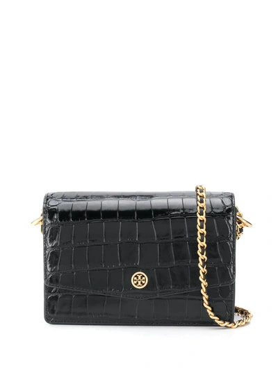 Tory Burch Robinson Embossed Convertible Mini Shoulder Bag In Black