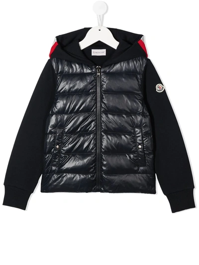 Moncler Kids' Nylon Down Jacket W/ Knit Sleeves In Black