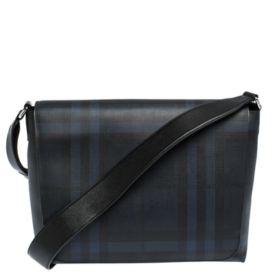 Pre-owned Burberry Black Check Pvc And Leather Large Burleigh Messenger Bag