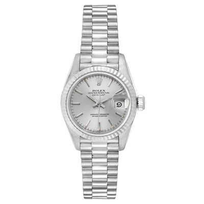 Pre-owned Rolex Silver 18k White Gold Datejust President 69179 Women's Wristwatch 26 Mm