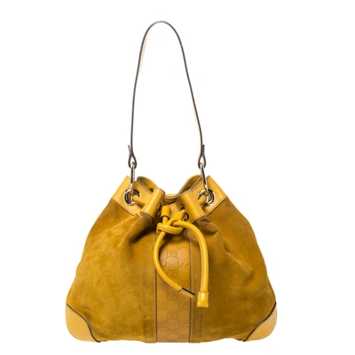 Pre-owned Gucci Mustard Suede And Leather Drawstring Hobo In Yellow