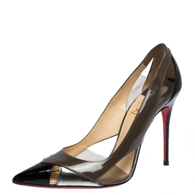Pre-owned Christian Louboutin Multicolor Patent And Leather Galata Pointed Toe Cutout Pumps Size 38.5