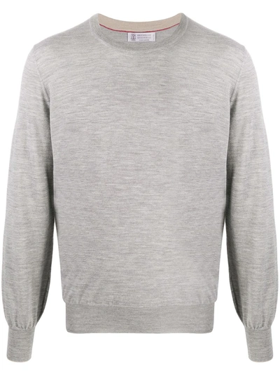 Brunello Cucinelli Plain Crew-neck Pullover In Grau