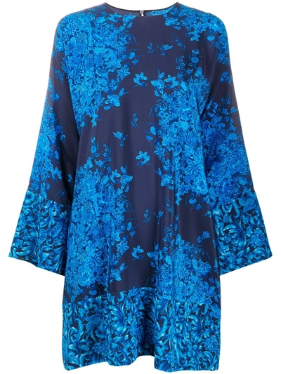 Valentino Floral-print Crêpe-de-chine Dress In Blue
