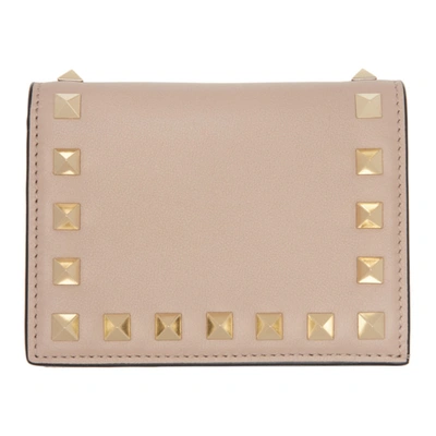 Valentino Garavani Valentino Pink  Rockstud Flat French Wallet In P45 Poudre