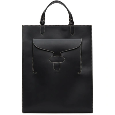 Maison Margiela Topstitched Leather Tote Bag In T8013 Black