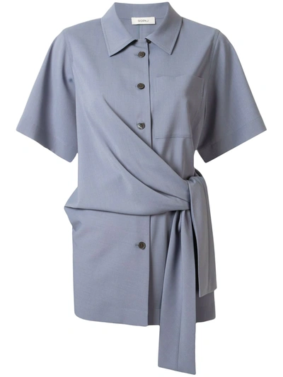 Goen J Knotted Stretch-crepe Shirt In Slate Blue