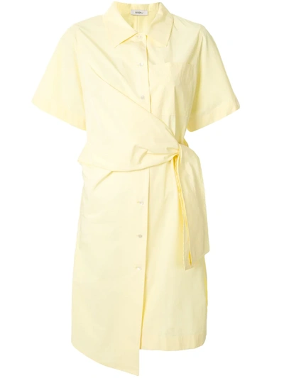Goen J Asymmetric Knotted Poplin Shirt Dress In Pastel Yellow