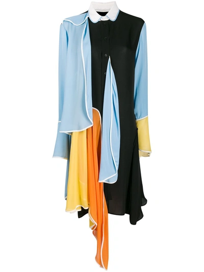 Jw Anderson Draped Color-block Silk-crepe Shirt Dress In Black