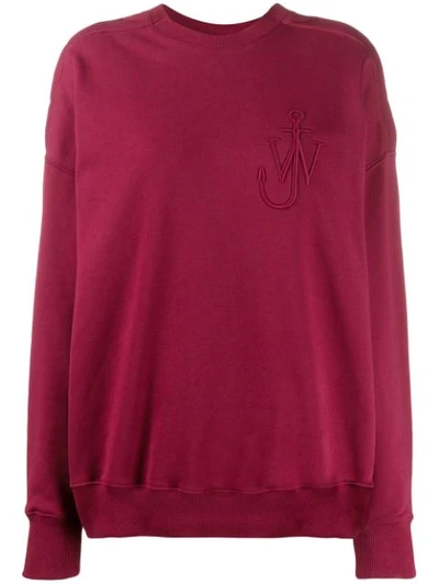 Jw Anderson Embroidered Cotton-fleece Sweatshirt In Red