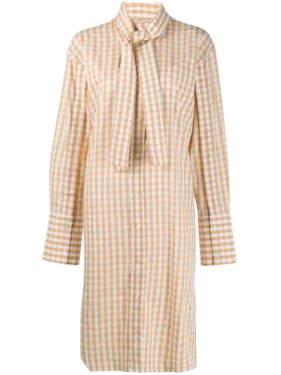 Jw Anderson Gingham Cotton Shirt Dress In Neutrals