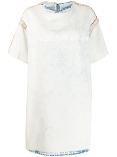 Mm6 Maison Margiela Printed Bleached Denim Mini Dress In White