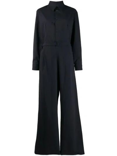 Mm6 Maison Margiela Belted Pinstriped Crepe Jumpsuit In Blue