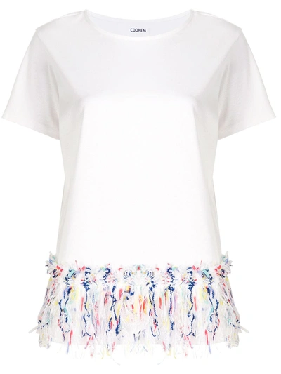 Coohem Tweed-fringe Short-sleeve T-shirt In White
