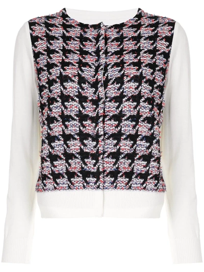 Coohem Houndstooth Tweed Cardigan In White