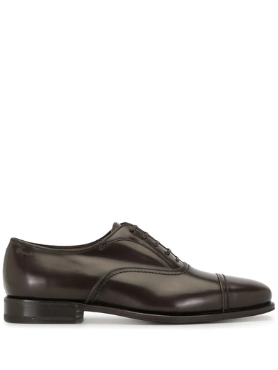 Ferragamo Men's Daniel Lace-up Leather Derby Shoes In Madera