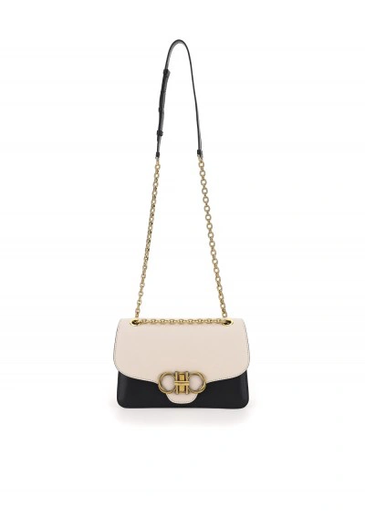 Ferragamo Shoulder Bag In Bone Nero Nero