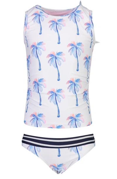 Snapper Rock Kids' Palm Print Two-piece Tankini Swimsuit In White W/ Blue