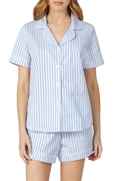 Bedhead Pyjamas 3d Stripe Organic Cotton Sateen Short Pyjamas In Blue