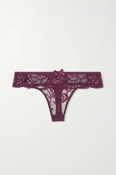Agent Provocateur Carmella Stretch-lace And Tulle Thong In Purple