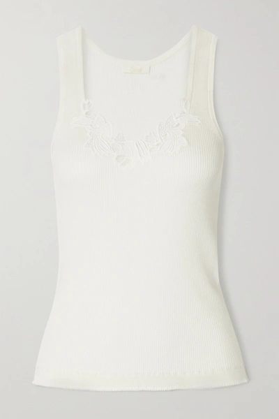 Chloé Guipure Lace-trimmed Ribbed Cotton-jersey Tank In White