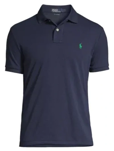 Polo Ralph Lauren Pique Polo Slim Fit In Washed Navy In Blue