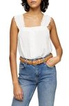 Topshop Cami Top With Button Front In Ivory-white In Ivory Multi