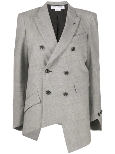Comme Des Garçons Comme Des Garçons Prince Of Wales Checked Asymmetric Double-breasted Wool-blend Blazer In Gray