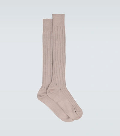 Gucci Ribbed Cotton Socks In Neutrals